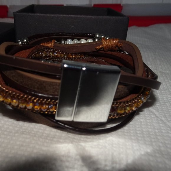 Azora Leather Corded Beaded Wrap Bracelet - Picture 4 of 4